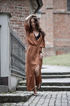 Woman with brown dress