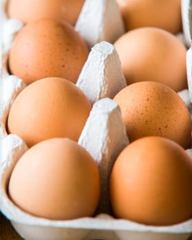 chiken eggs packed in a box.