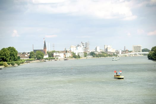 The district Wiesbaden Biebrich behind the river Rhine with industrial areas and infrastructure.