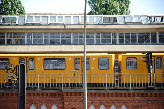 The Berlin Stadtschnellbahn or S-Bahn runs over a bridge.