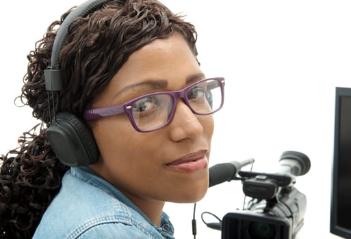 a pretty young African American woman video editor