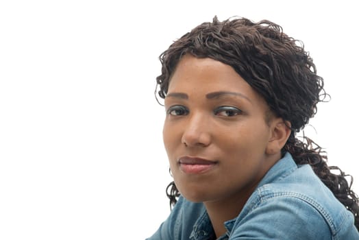 Portrait of beautiful African American  young woman on white background