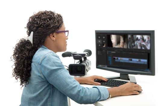 a pretty young African American woman video editor
