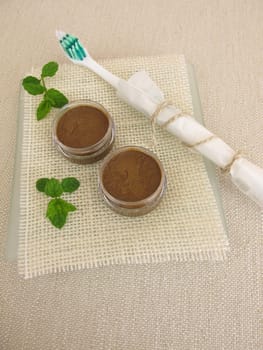 Homemade toothpaste from coconut oil,healing earth powder and peppermint oil