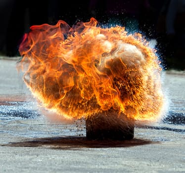 large fire explosion - attempt response to the hot oil and water