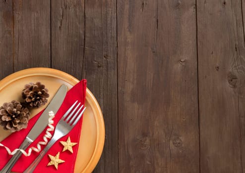 Festive table setting on wooden table