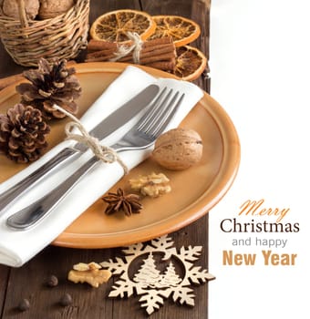Festive table setting with spices - rustic table setting