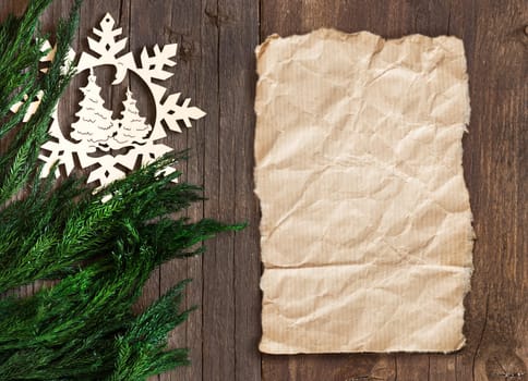 Christmas border design with snowflake on wood