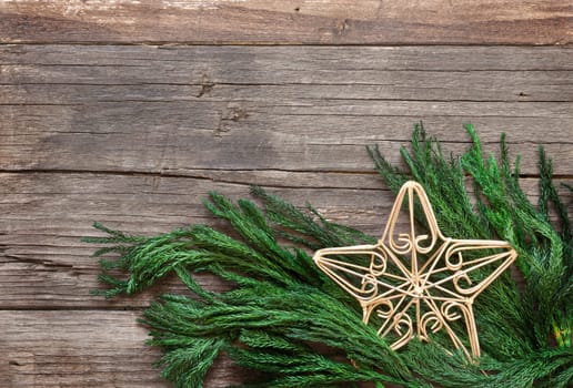 Christmas border design with star on wood
