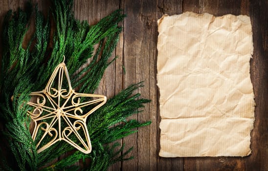Christmas border design with star on wood