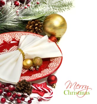 Festive table setting with Christmas decorations