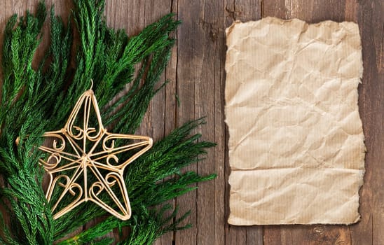 Christmas border design with star on wood