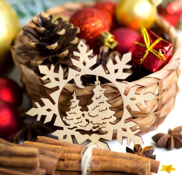 Christmas composition with spices and decorations