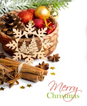 Christmas composition with spices and decorations
