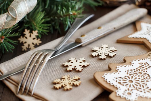 Christmas Place Setting on a rustic wooden table