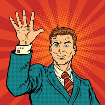 Male fingers of a hand shows the number five, pop art retro vector illustration