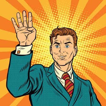 Male fingers of a hand shows the number four, pop art retro vector illustration