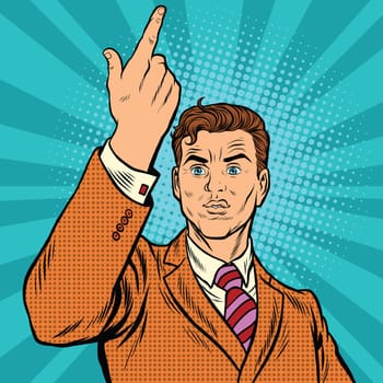 Gesticulating man, confidence, pop art retro vector illustration. Politician says public speech