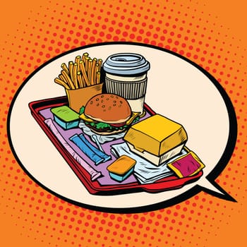 the dream of delicious fast food, pop art retro vector illustration. To make a reservation at the restaurant