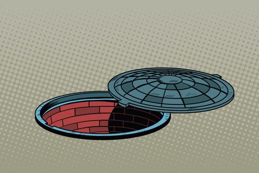 Opened street manhole. Realistic illustration, pop art retro vector illustration. Road works and urban infrastructure