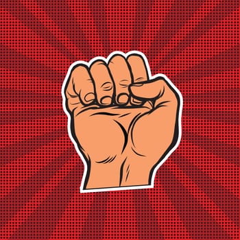 Pop art retro fist, vector illustration. Strength and power