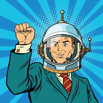 businessman astronaut hand in a gesture of unity, pop art retro vector illustration