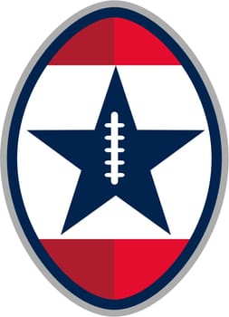 Illustration of an american football ball with star and stripes set on isolated white background done in retro style.