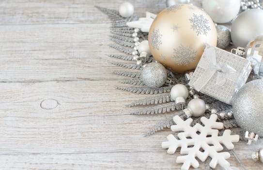 Silver and cream Christmas christmas decorations close up