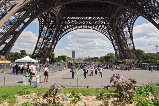 tourists at the Eiffel Tower in Paris