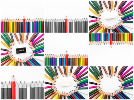 Photo collage of Colouring pencils isolated on white background,education concept image with copy space available