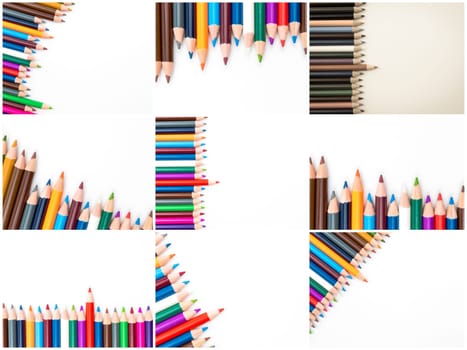 Photo collage of Colouring pencils isolated on white background,education concept image with copy space available