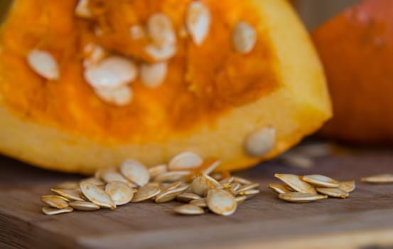 close up on pumpkin slices with seeds