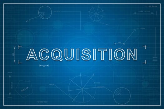 Acquisition on paper blueprint background, business concept