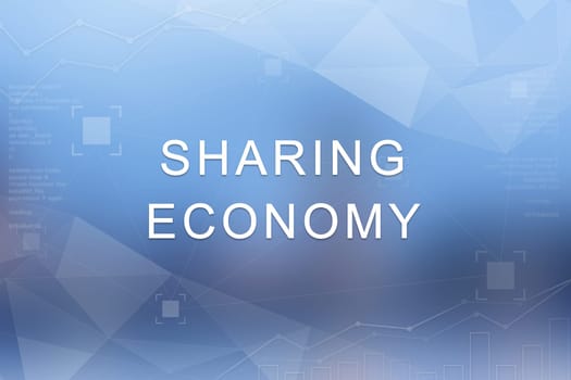 sharing economy word on blue blurred and polygon background