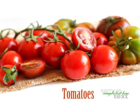 Fresh tomatoes isolated on white selective focus