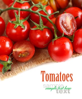 Fresh tomatoes isolated on white selective focus