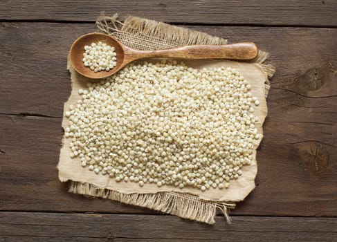White Sorghum grain with a spoon close up