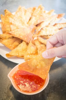 Homemade fried dumplings serving on the plate, stock photo
