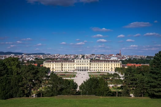 Cityscape Vienna with Schönbrunn Palace,sight and landmark of the capital of Austria