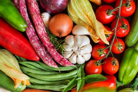 Raw fresh vegetables representing healthy food - top view