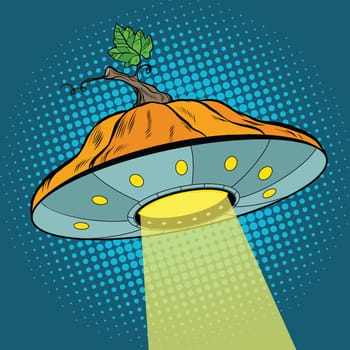 Pumpkin Halloween UFO, pop art retro vector illustration. Mysterious events and science fiction