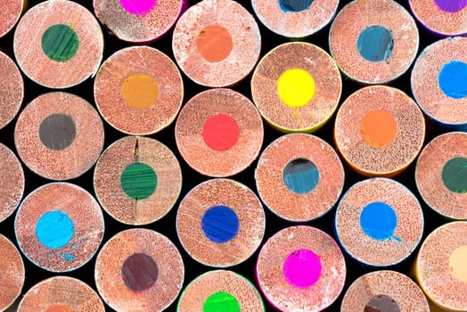 Close up macro shot of colouring pencils, education and creativity concept