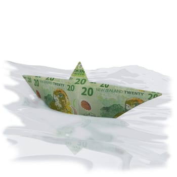 Paper boat made of 20 New Zealand dollar bills