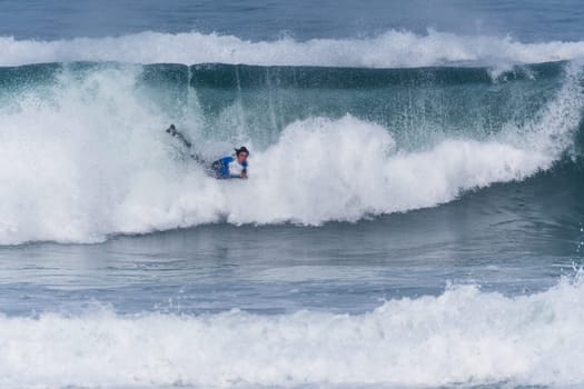 VIANA DO CASTELO, PORTUGAL - SEPTEMBER 22, 2016: Marcelo Faundez (CHI) during  the Viana World Bodyboard Championship 2016.