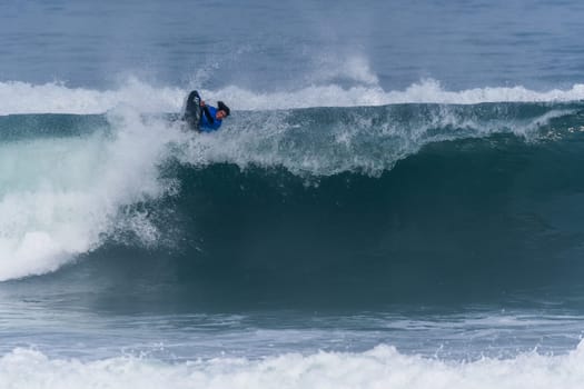 VIANA DO CASTELO, PORTUGAL - SEPTEMBER 22, 2016: Marcelo Faundez (CHI) during  the Viana World Bodyboard Championship 2016.