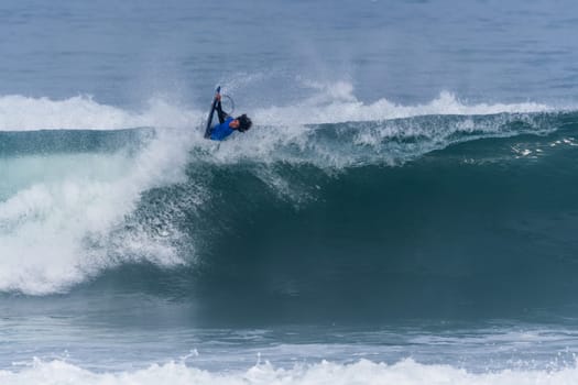 VIANA DO CASTELO, PORTUGAL - SEPTEMBER 22, 2016: Marcelo Faundez (CHI) during  the Viana World Bodyboard Championship 2016.