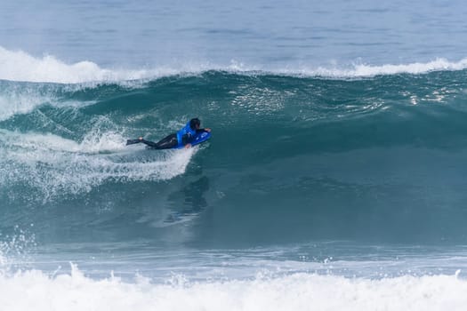 VIANA DO CASTELO, PORTUGAL - SEPTEMBER 22, 2016: Marcelo Faundez (CHI) during  the Viana World Bodyboard Championship 2016.