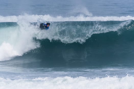 VIANA DO CASTELO, PORTUGAL - SEPTEMBER 22, 2016: Marcelo Faundez (CHI) during  the Viana World Bodyboard Championship 2016.