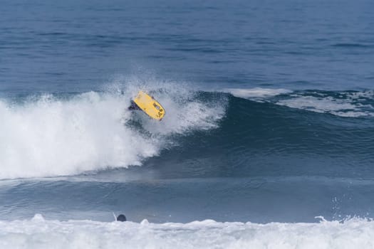 VIANA DO CASTELO, PORTUGAL - SEPTEMBER 22, 2016: Socrates Santana (BRA) during  the Viana World Bodyboard Championship 2016.