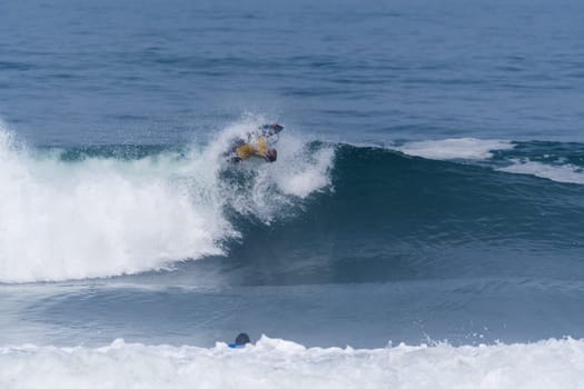 VIANA DO CASTELO, PORTUGAL - SEPTEMBER 22, 2016: Socrates Santana (BRA) during  the Viana World Bodyboard Championship 2016.
